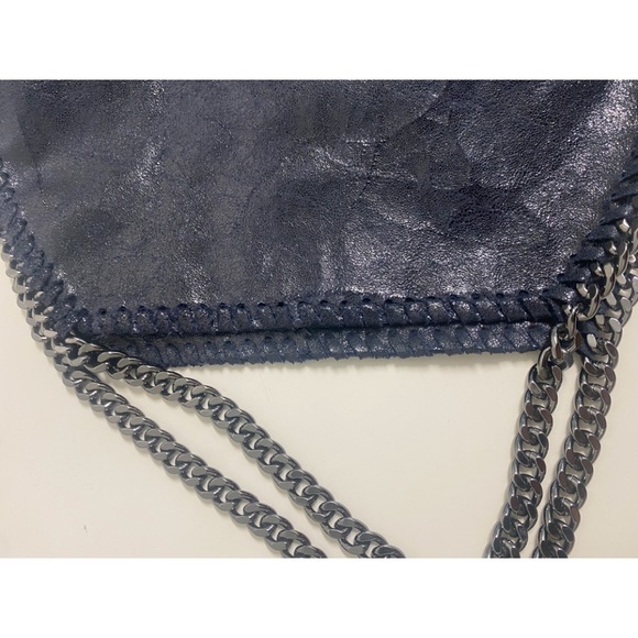 GENUINE LEATHER VERA PELLE HANDBAG, NAVY BLUE WITH METAL CHAIN HANDLES - Picture 5 of 16